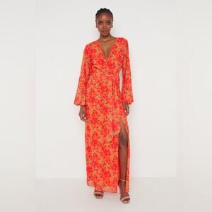 PRETTY LAVISH Alexis Knot Drape Dress Red Orange Floral